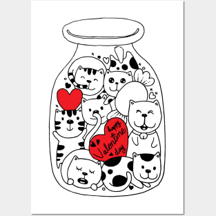 Cat doodles in bottle-valentines day Posters and Art